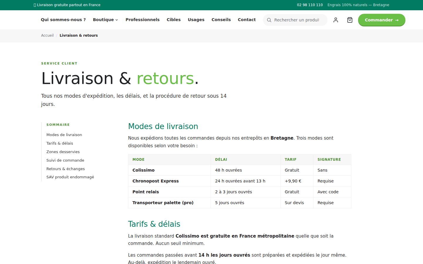 Livraison retours